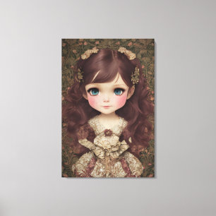 Cute Adorable Vintage Style Chibi Kawaii Girl Art Canvas Print