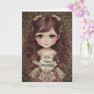 Cute Adorable Vintage Style Chibi Kawaii Girl Art Card