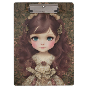 Cute Adorable Vintage Style Chibi Kawaii Girl Art Clipboard