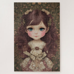 Cute Adorable Vintage Style Chibi Kawaii Girl Art Jigsaw Puzzle