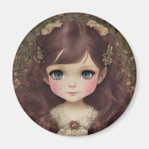 Cute Adorable Vintage Style Chibi Kawaii Girl Art Magnet