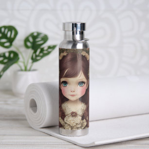 Cute Adorable Vintage Style Chibi Kawaii Girl Art Water Bottle