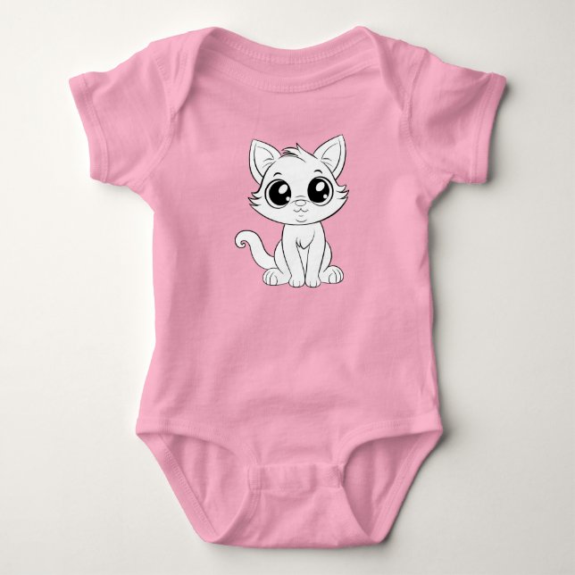 Cute Adorable White Cat Cartoon-30853 Baby Bodysuit (Front)