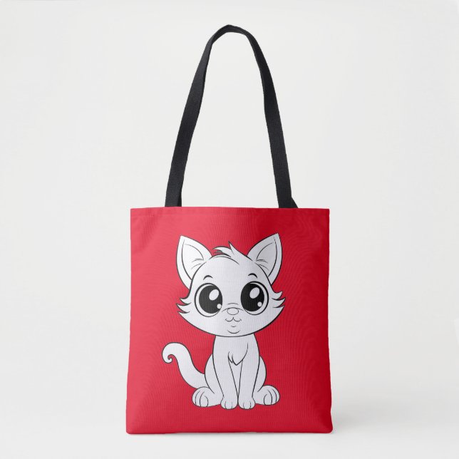 Cute Adorable White Cat Cartoon-30853 Tote Bag (Front)