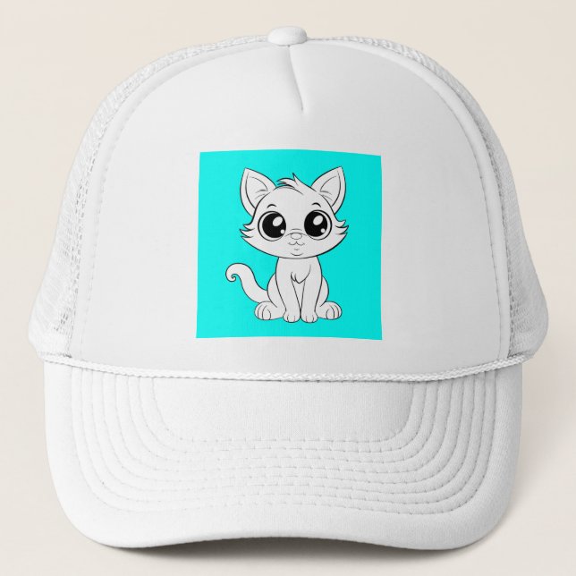 Cute Adorable White Cat Cartoon-30853 Trucker Hat (Front)