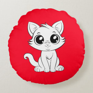 Cute Adorable White Cat Round Cushion