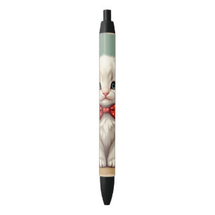 Cute adorable white cat with bow tie black ink pen