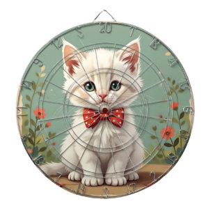 Cute adorable white cat with bow tie dartboard