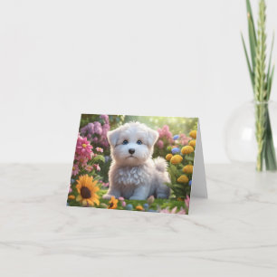 Cute Adorable White Fluffy Puppy Blank Greeting Card