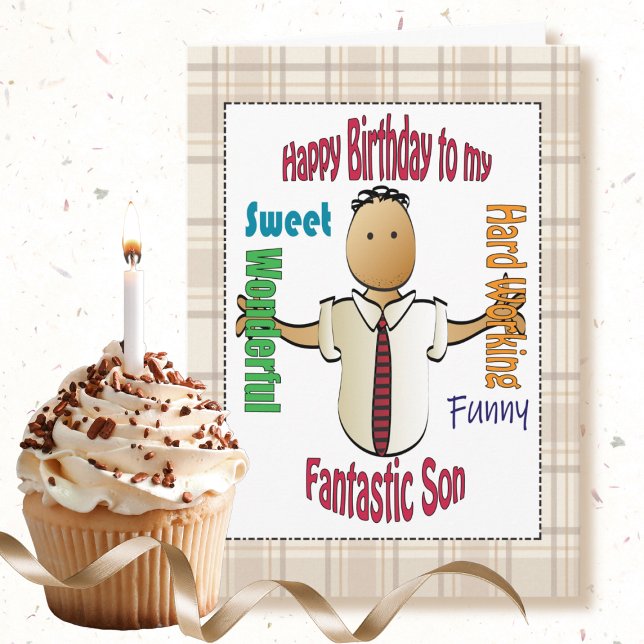 Cute Adult Son Ethnic Cartoon Humourous Birthday  Card (Creator Uploaded)