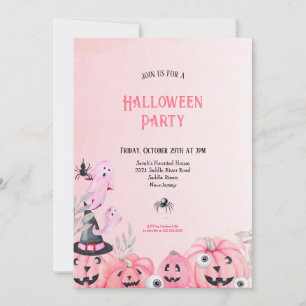 CUTE ADULTS AND KIDS PINK HALLOWEEN PARTY INVITATION