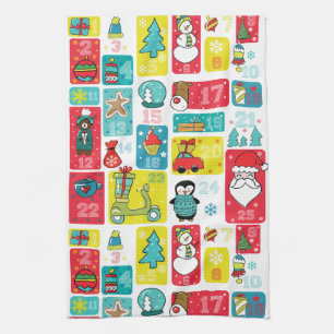 Cute Advent Calendar Cartoon Tea Towel