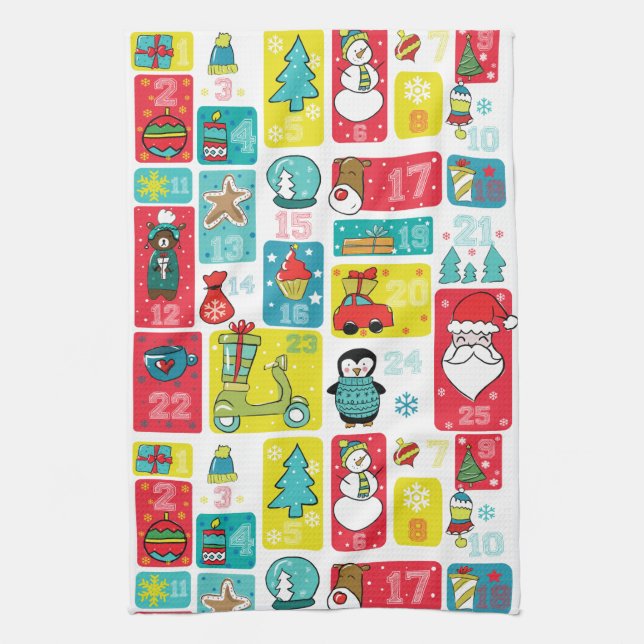 Cute Advent Calendar Cartoon Tea Towel (Vertical)