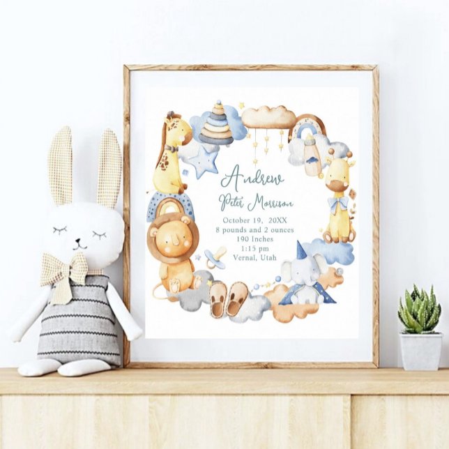 Cute Adventure Baby Boy Birth Record Stats Poster (Creator Uploaded)
