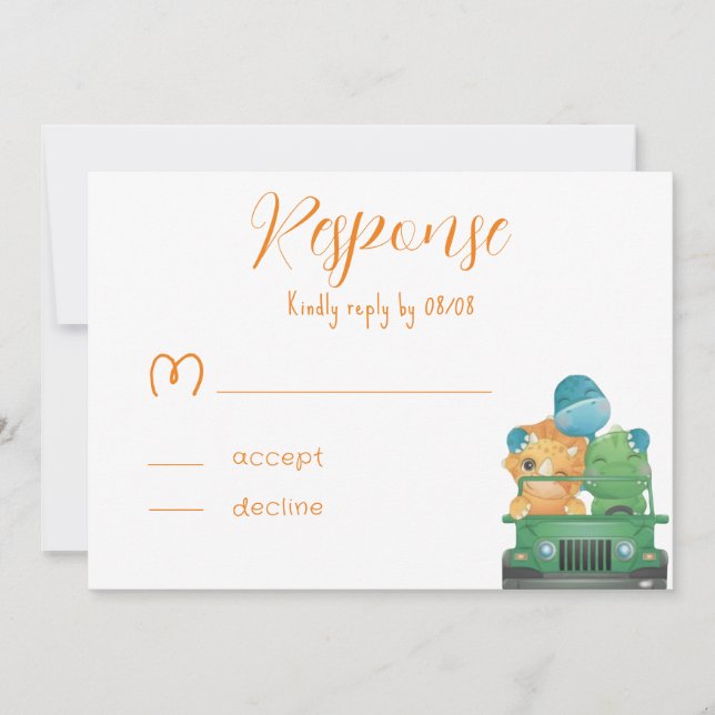 Cute Adventure Dinosaurs Baby Shower RSVP Cards (Front)
