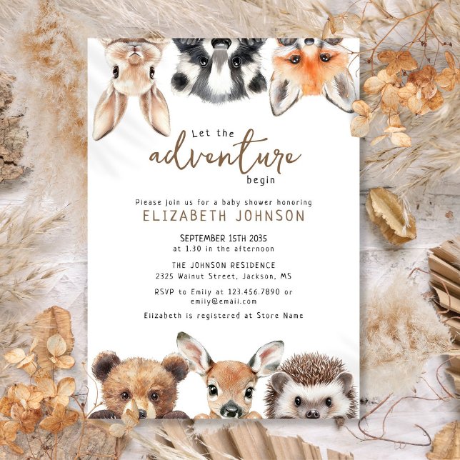 Cute Adventure Forest Woodland Animals Baby Shower Invitation (Cute Adventure Forest Woodland Animals Baby Shower Invitation)