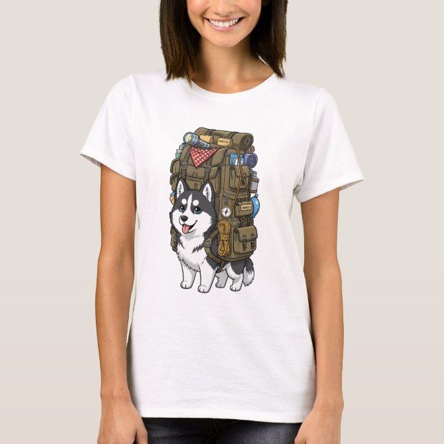 Cute Adventure Husky Dog Carrying Oversize T-Shirt (Front)