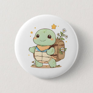 Cute Adventure Turtle Traveller Kawaii Design 6 Cm Round Badge