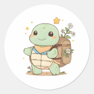 Cute Adventure Turtle Traveller Kawaii Design Classic Round Sticker
