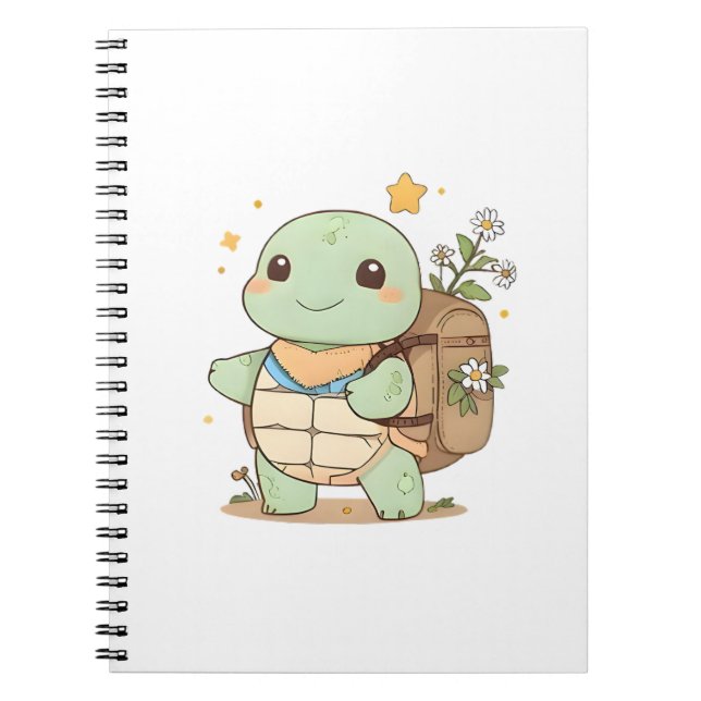Cute Adventure Turtle Traveller Kawaii Design Notebook (Front)