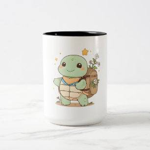 Cute Adventure Turtle Traveller Kawaii Design Two-Tone Coffee Mug
