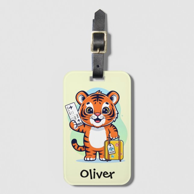 Cute Adventurer Tiger Luggage Tag (Front Vertical)