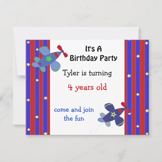 Cute Aeroplane Birthday Invitation (Front)