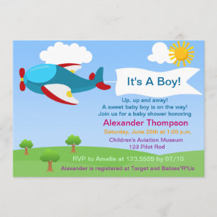 Cute Aeroplane Boy Baby Shower Invitation