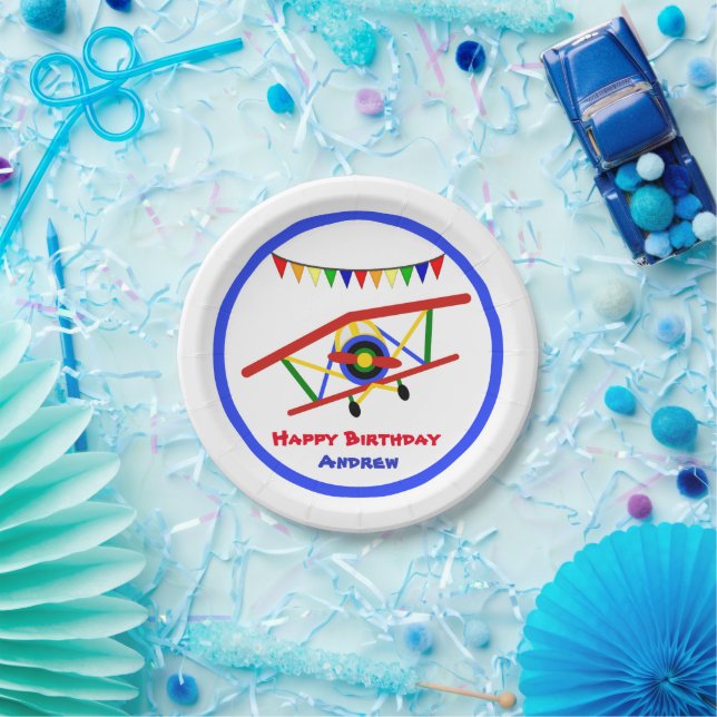 Cute Aeroplane Boy Birthday Party Paper Plate (Party)