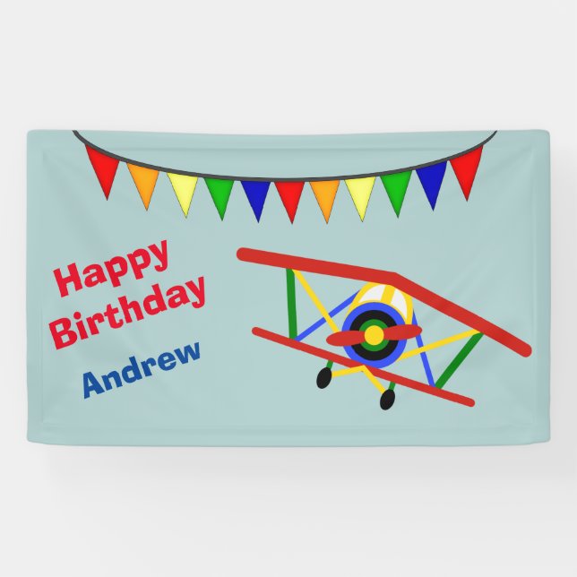 Cute Aeroplane Boy's Birthday Party Banner (Horizontal)