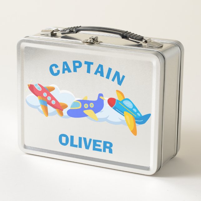 Cute Aeroplane Captain Metal Lunch Box (Front)