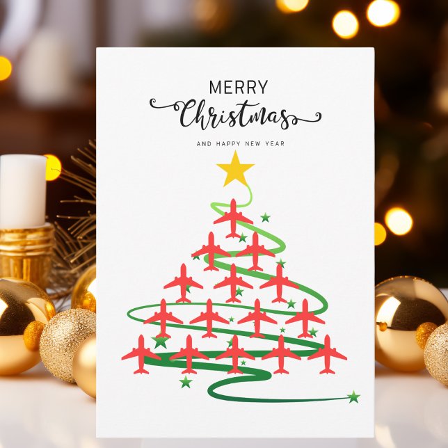 Cute Aeroplane Christmas Tree, Minimalist Photo Holiday Card (Creator Uploaded)
