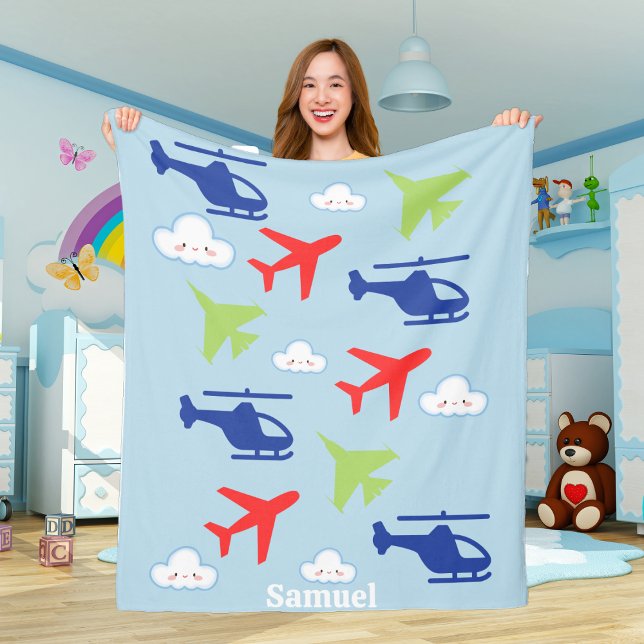 Cute Aeroplane Cloud, Travel, Baby Shower, Aviatio Fleece Blanket (Creator Uploaded)