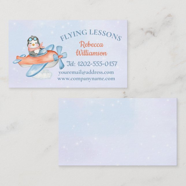 Cute Aeroplane Flying Business Card (Front/Back)