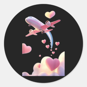 Cute Aeroplane Funny Unisex Design for Men Women Classic Round Sticker