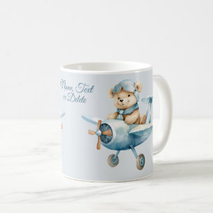 Cute Aeroplane Happy Blue Bear Pilot Elegant Coffee Mug