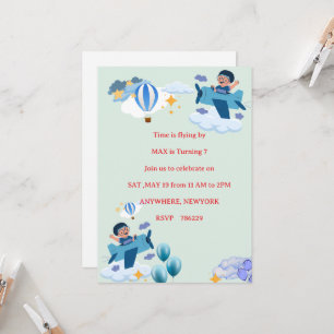 Cute Aeroplane Kids Birthday Invitation
