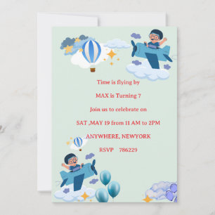 Cute Aeroplane Kids Birthday Invitation