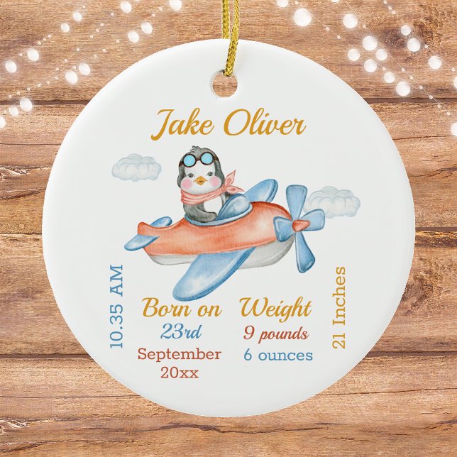 Cute Aeroplane Penguin Baby Boy Stats Ceramic Orna Tree Decoration (Creator Uploaded)
