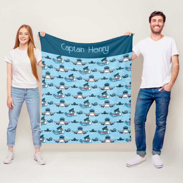 Cute Aeroplane Pilot Flying  Fleece Blanket (In Situ)