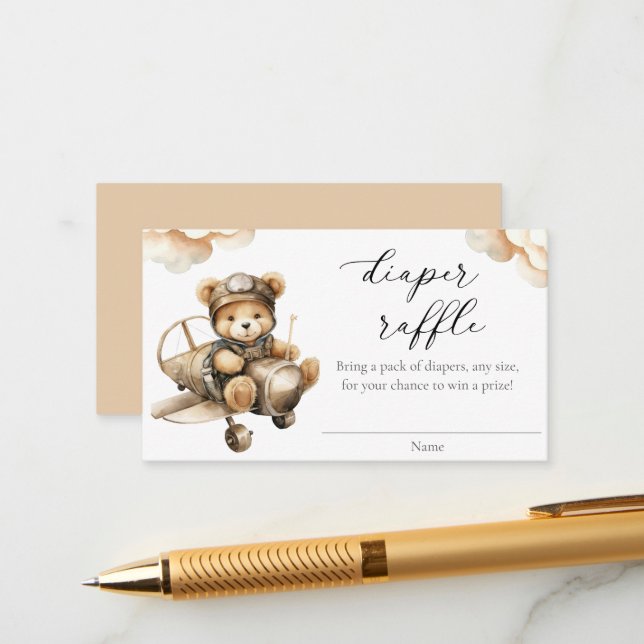 Cute aeroplane teddy bear diaper raffle cards (Front/Back In Situ)