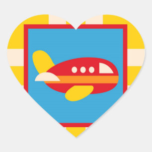 Cute Aeroplane Transportation Theme Kids Gifts Heart Sticker