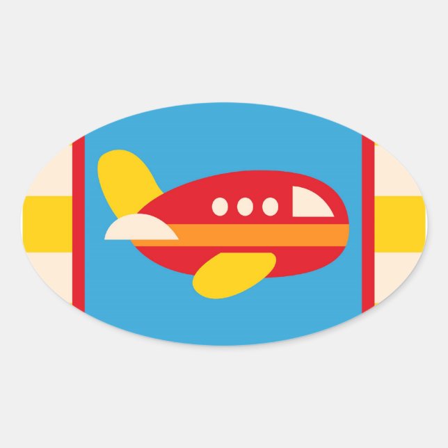 Cute Aeroplane Transportation Theme Kids Gifts Oval Sticker (Front)