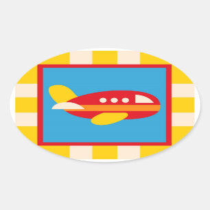 Cute Aeroplane Transportation Theme Kids Gifts Oval Sticker
