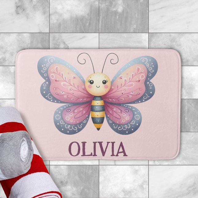 Cute Aesthetic Butterfly & Botanicals  Bath Mat (Creator Uploaded)