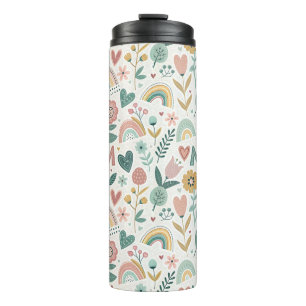 Cute Aesthetic Folk Art Flowers & Hearts MOM Thermal Tumbler