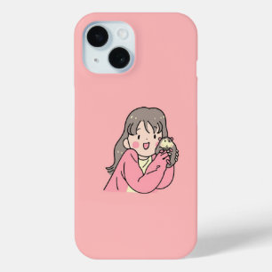 Cute Aesthetic Girl Illustration Pink iPhone 15 Case