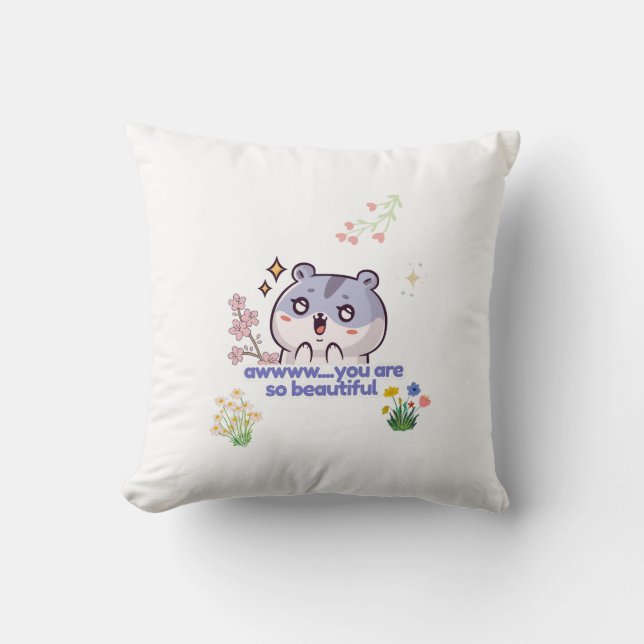 ​Cute Aesthetic Hamster Throw Pillow (Front)