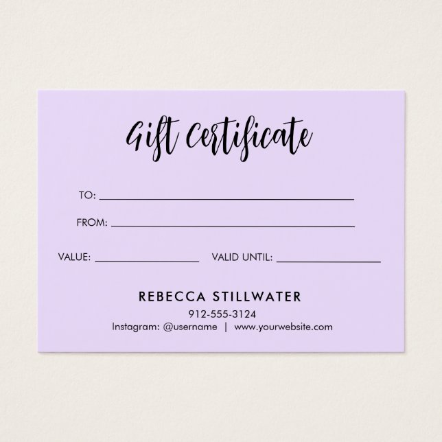 Cute Aesthetic Minimalist Simple Purple Gift Card (Front)