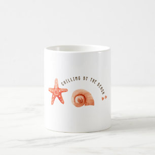 Cute aesthetic peach beach starfish seachell coffee mug